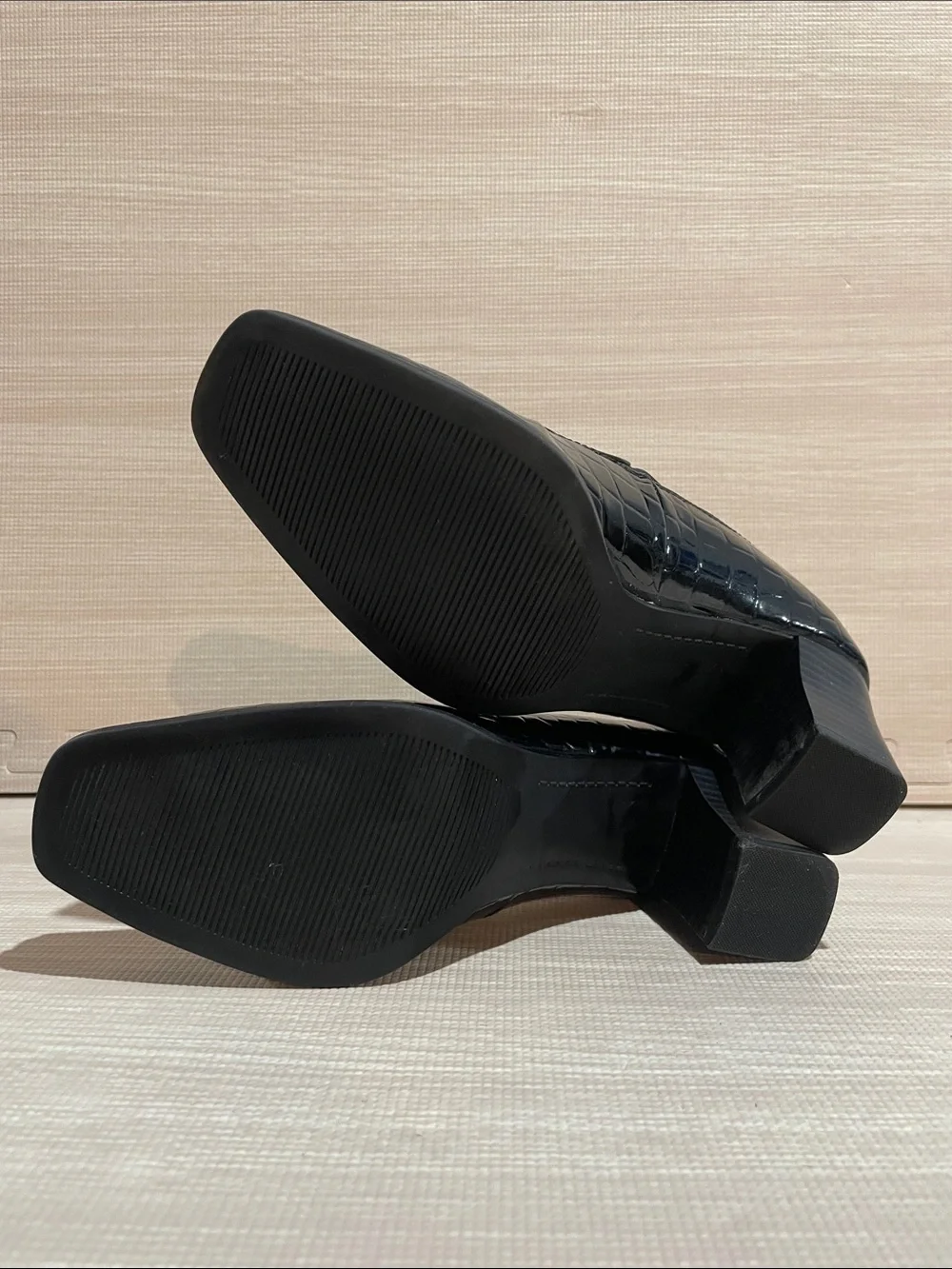Black Croc-Embossed Block Heel Loafers - Women's